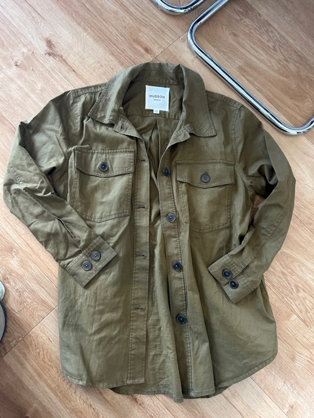 HUDSON NORTH Olive Green Shirt Jacket with Branded Label